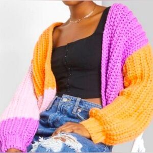 Wild Fable purple, pink, and orange chunky cardigan